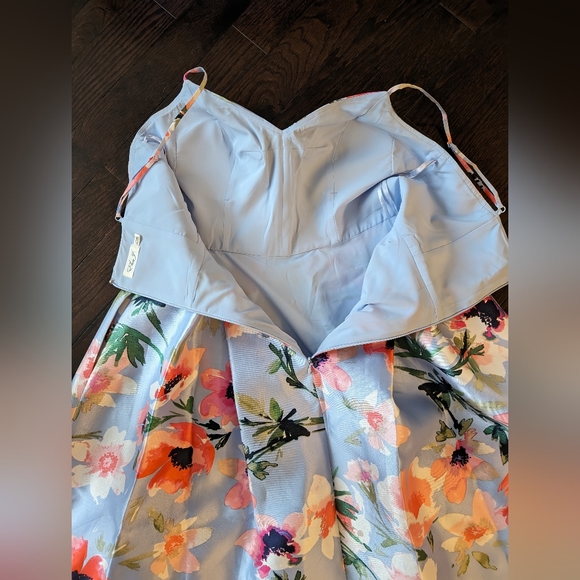 Eliza J Floral Blue Satin Cocktail Dress sz 12 - Picture 4 of 16